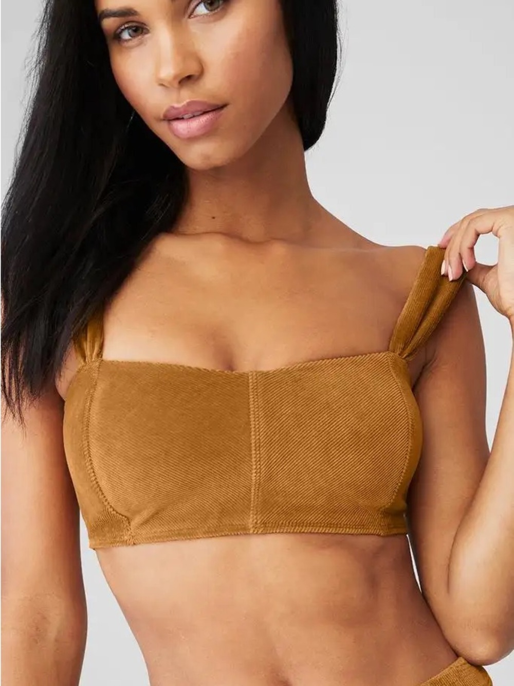 ALO Yoga Micro Corduroy Winter Break Bra in Toffee Sz Medium